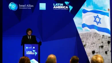 Presidente Javier Milei hablando en la Conferencia de Latinoamérica de la Fundación Aliados de Israel