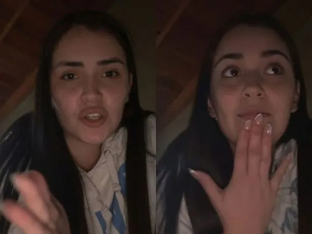 Influencer con una expresión de preocupación y una tabla de apuestas deportivas en el fondo
