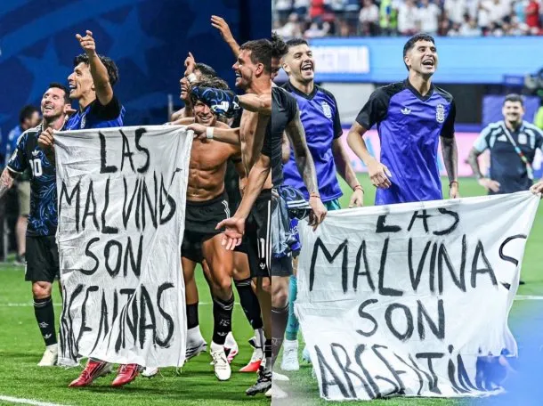 La bandera de Malvinas durante el partido del Mundial 2026