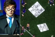 Javier Milei hablando sobre la bandera de Malvinas