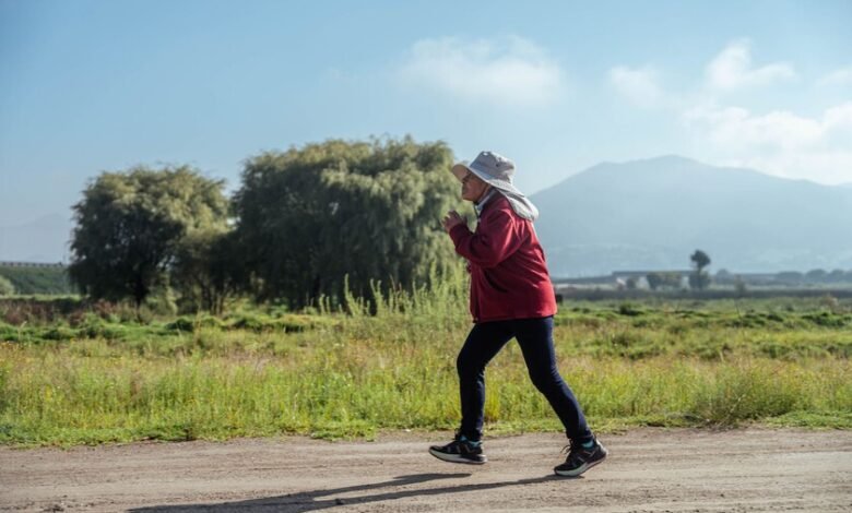 Persona caminando por un parque tranquilo