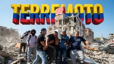 Imagen de un terremoto en Colombia con personas ayudando en la reconstrucción