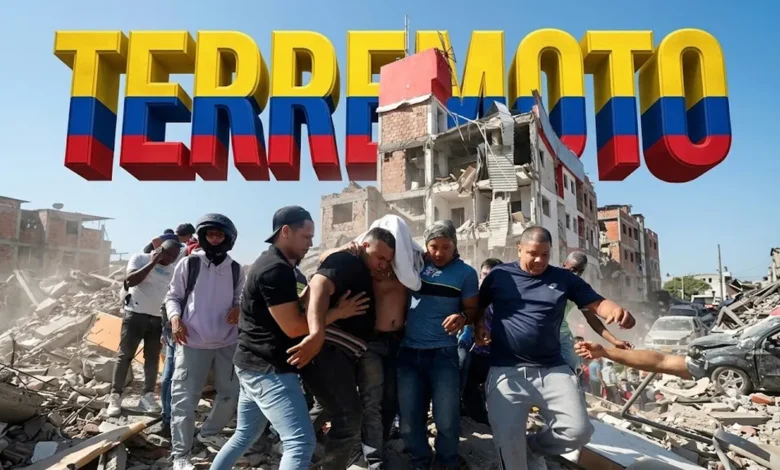 Imagen de un terremoto en Colombia con personas ayudando en la reconstrucción