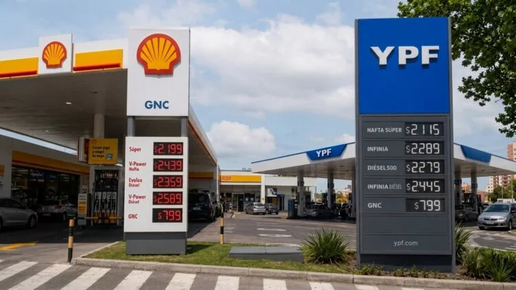 Estación de servicio YPF y Shell en la avenida Fuerza Aérea, Córdoba