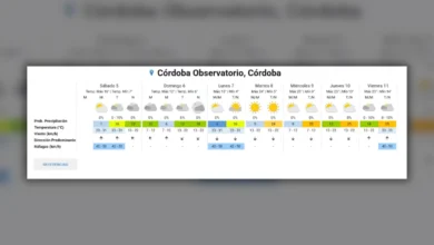 Mapa del pronóstico extendido del Servicio Meteorológico Nacional que muestra la llegada del frío polar y la posible aguanieve en Córdoba