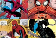 Ilustración de Spider‑Man levantando una viga metálica en The Amazing Spider‑Man #33