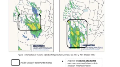 Mapa de tormentas previstas en Córdoba el viernes 9 de octubre