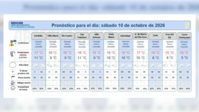 Mapa del pronóstico del tiempo para Córdoba el sábado 10 de octubre de 2026