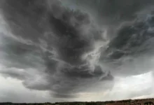 Mapa de la provincia de Córdoba con áreas bajo alerta de lluvias y tormentas intensas